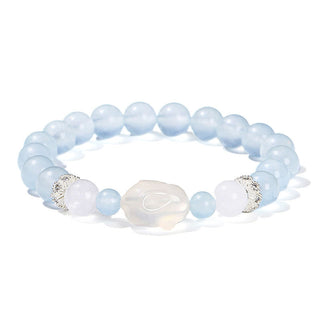 Buddha Gift Blue Chalcedony White Agate Rabbit Emotional Balance Bracelet