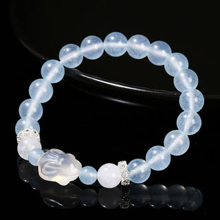 Buddha Gift Blue Chalcedony White Agate Rabbit Emotional Balance Bracelet