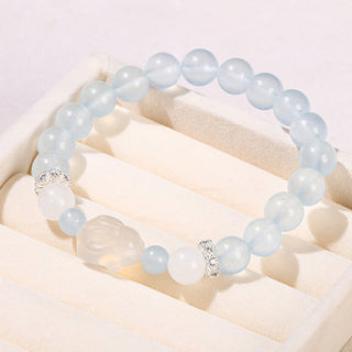 Buddha Gift Blue Chalcedony White Agate Rabbit Emotional Balance Bracelet