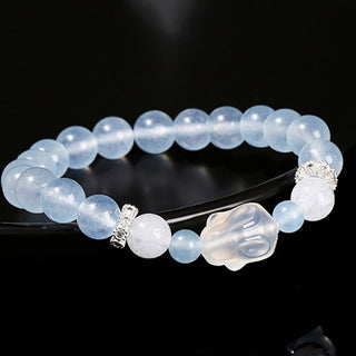 Buddha Gift Blue Chalcedony White Agate Rabbit Emotional Balance Bracelet