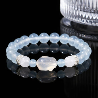 Buddha Gift Blue Chalcedony White Agate Rabbit Emotional Balance Bracelet