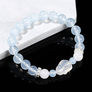 Buddha Gift Blue Chalcedony White Agate Rabbit Emotional Balance Bracelet