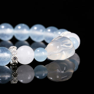 Buddha Gift Blue Chalcedony White Agate Rabbit Emotional Balance Bracelet