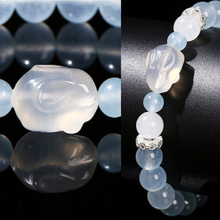 Buddha Gift Blue Chalcedony White Agate Rabbit Emotional Balance Bracelet