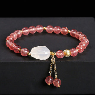 Buddha Gift Natural Strawberry Quartz Agate Rabbit Healing Bracelet