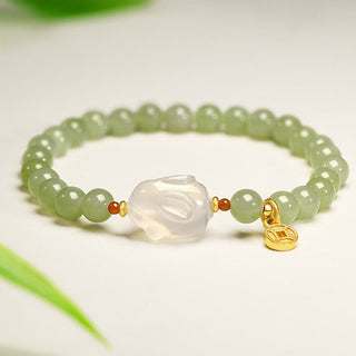 Buddha Gift Natural Hetian Jade Agate Rabbit Copper Coin Luck Bracelet