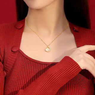 Buddha Gift 925 Sterling Silver Hetian White Jade Rabbit Crescent Moon Luck Necklace Pendant