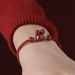 Buddha Gift Handmade Cinnabar Chinese Zodiac Rabbit Luck Red Rope Bracelet