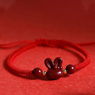 Buddha Gift Handmade Cinnabar Chinese Zodiac Rabbit Luck Red Rope Bracelet