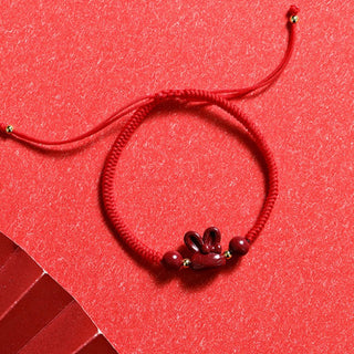 Buddha Gift Handmade Cinnabar Chinese Zodiac Rabbit Luck Red Rope Bracelet