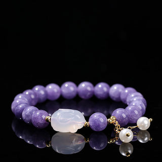 Buddha Gift Natural Purple Chalcedony Rabbit Healing Bead Bracelet