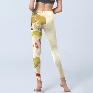 Buddha Gift Koi Fish Lotus Leaves Print Gym Leggings Women's Yoga Pants