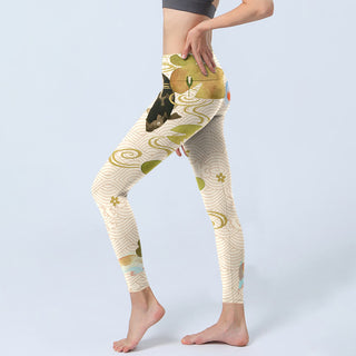Buddha Gift Koi Fish Lotus Leaves Print Gym Leggings Women's Yoga Pants