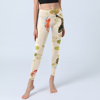 Buddha Gift Koi Fish Lotus Leaves Print Gym Leggings Women's Yoga Pants