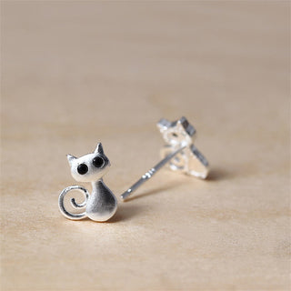Buddha Gift 925 Sterling Silver Posts Cute Cat Kitten Blessing Stud Earrings