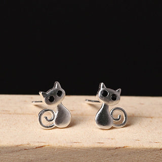 Buddha Gift 925 Sterling Silver Posts Cute Cat Kitten Blessing Stud Earrings