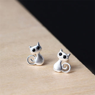 Buddha Gift 925 Sterling Silver Posts Cute Cat Kitten Blessing Stud Earrings