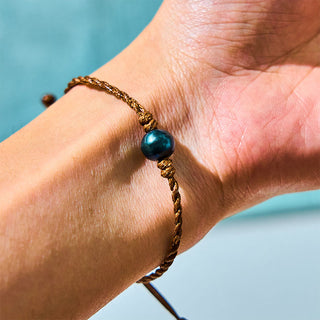 Buddha Gift Natural Tahitian Black Pearl Bead Wax Rope Wisdom Bracelet