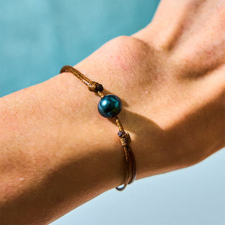 Buddha Gift Natural Tahitian Black Pearl Bead Wax Rope Healing Bracelet