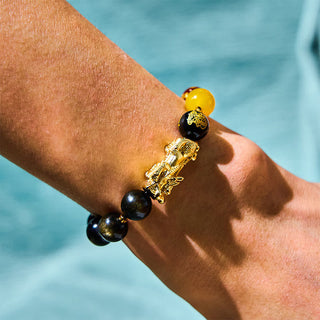 Buddha Gift Natural Gold Sheen Obsidian PiXiu Five Directions Gods of Wealth Protection Bracelet