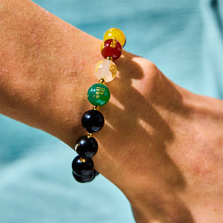 Buddha Gift Natural Gold Sheen Obsidian PiXiu Five Directions Gods of Wealth Protection Bracelet