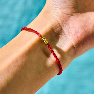 Buddha Gift 925 Sterling Silver Lucky Golden Bead Braided String Bracelet Anklet