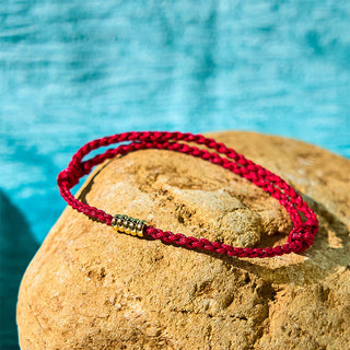 Buddha Gift 925 Sterling Silver Lucky Golden Bead Braided String Bracelet Anklet