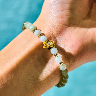 Buddha Gift Natural Hetian Jade Gradient Lotus Abundance Bracelet