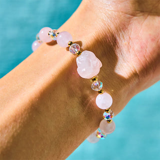 Buddha Gift Rose Quartz Crystal Rabbit Healing Chain Bracelet