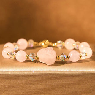 Buddha Gift Rose Quartz Crystal Rabbit Healing Chain Bracelet