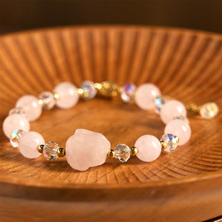 Buddha Gift Rose Quartz Crystal Rabbit Healing Chain Bracelet