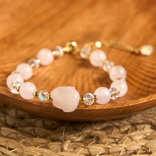 Buddha Gift Rose Quartz Crystal Rabbit Healing Chain Bracelet