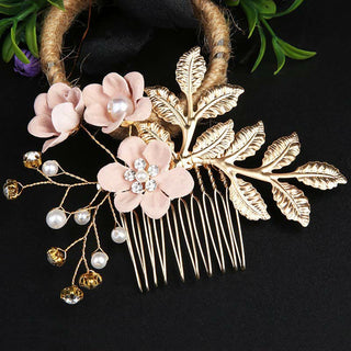 Buddha Gift 4Pcs Handmade Wedding Golden Leaf Flower Pearl Hairpin Hair Comb Set