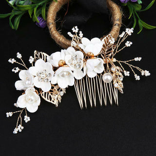 Buddha Gift 4Pcs Handmade Wedding Golden Leaf Flower Pearl Hairpin Hair Comb Set
