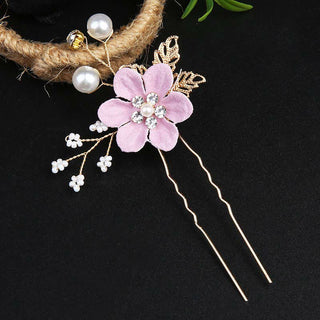 Buddha Gift 4Pcs Handmade Wedding Golden Leaf Flower Pearl Hairpin Hair Comb Set