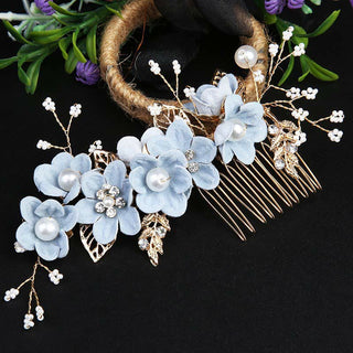 Buddha Gift 4Pcs Handmade Wedding Golden Leaf Flower Pearl Hairpin Hair Comb Set