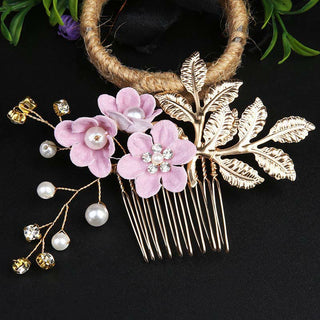 Buddha Gift 4Pcs Handmade Wedding Golden Leaf Flower Pearl Hairpin Hair Comb Set