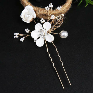 Buddha Gift 4Pcs Handmade Wedding Golden Leaf Flower Pearl Hairpin Hair Comb Set
