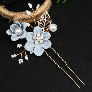 Buddha Gift 4Pcs Handmade Wedding Golden Leaf Flower Pearl Hairpin Hair Comb Set