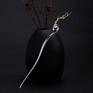 Buddha Gift 925 Sterling Silver Deer Antler Protection Hairpin