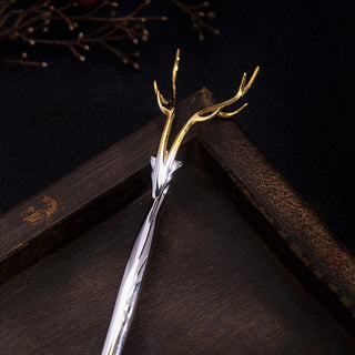Buddha Gift 925 Sterling Silver Deer Antler Protection Hairpin