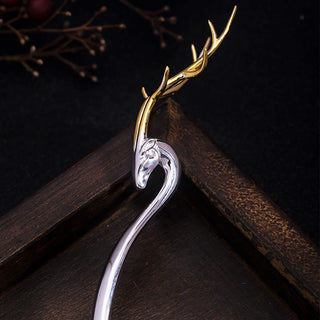 Buddha Gift 925 Sterling Silver Deer Antler Protection Hairpin
