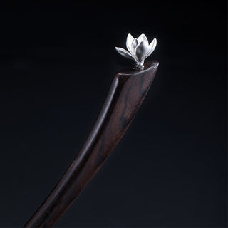 Buddha Gift 925 Sterling Silver Classical Ebony Magnolia Flower Blessing Hairpin