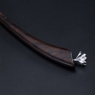 Buddha Gift 925 Sterling Silver Classical Ebony Magnolia Flower Blessing Hairpin