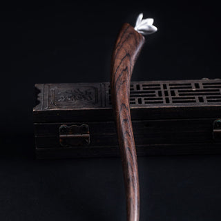 Buddha Gift 925 Sterling Silver Classical Ebony Magnolia Flower Blessing Hairpin