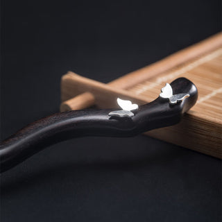Buddha Gift 925 Sterling Silver Classical Chinese Style Ebony Butterfly Relax Hairpin