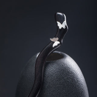 Buddha Gift 925 Sterling Silver Classical Chinese Style Ebony Butterfly Relax Hairpin