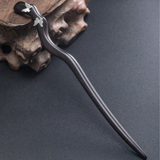 Buddha Gift 925 Sterling Silver Classical Chinese Style Ebony Butterfly Relax Hairpin