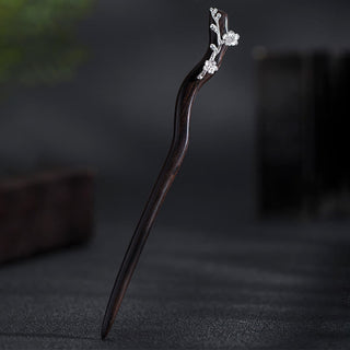 Buddha Gift 925 Sterling Silver Classical Chinese Style Ebony Plum Blossom Blessing Hairpin