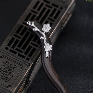 Buddha Gift 925 Sterling Silver Classical Chinese Style Ebony Plum Blossom Blessing Hairpin